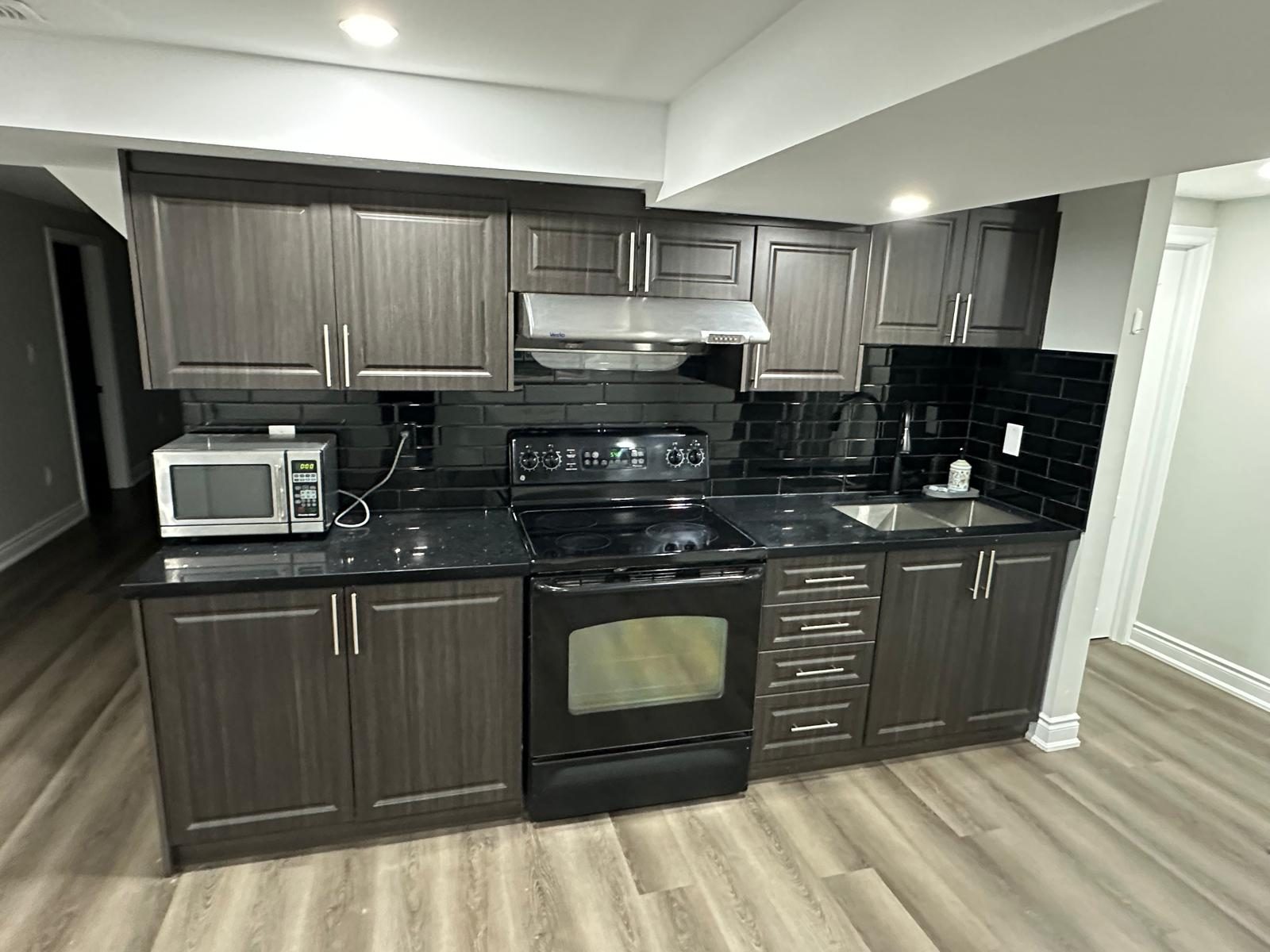 Basement Kitchen — Dark Grey Cabinetry by Eagle Eye Home Renovations